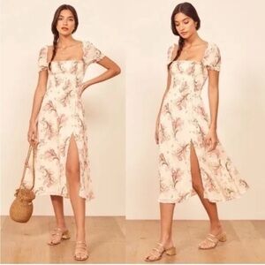 Reformation Cream and Pink Floral Midi Dress